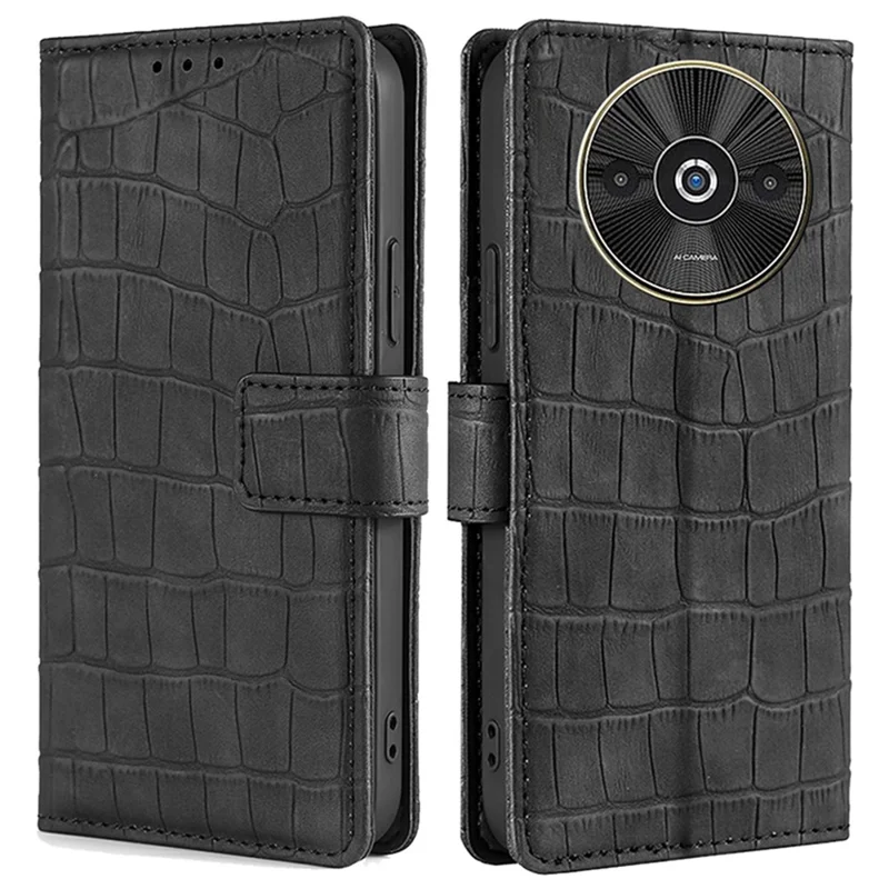 Para Xiaomi Redmi A3 / Poco C61 4G Case Crocodile Texture Skin-touch Leather Wallet Phone Cover - Preto