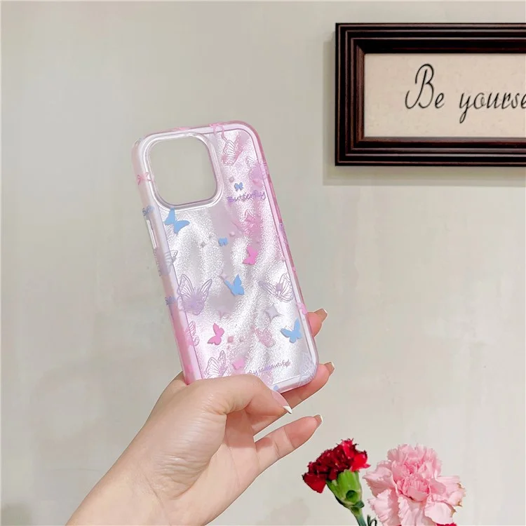 Coque téléphone TPU+PC pour iPhone 12 Pro Max, motif papillon coloré