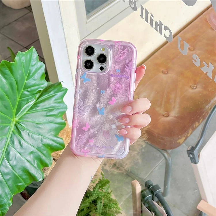 Coque téléphone TPU+PC pour iPhone 12 Pro Max, motif papillon coloré