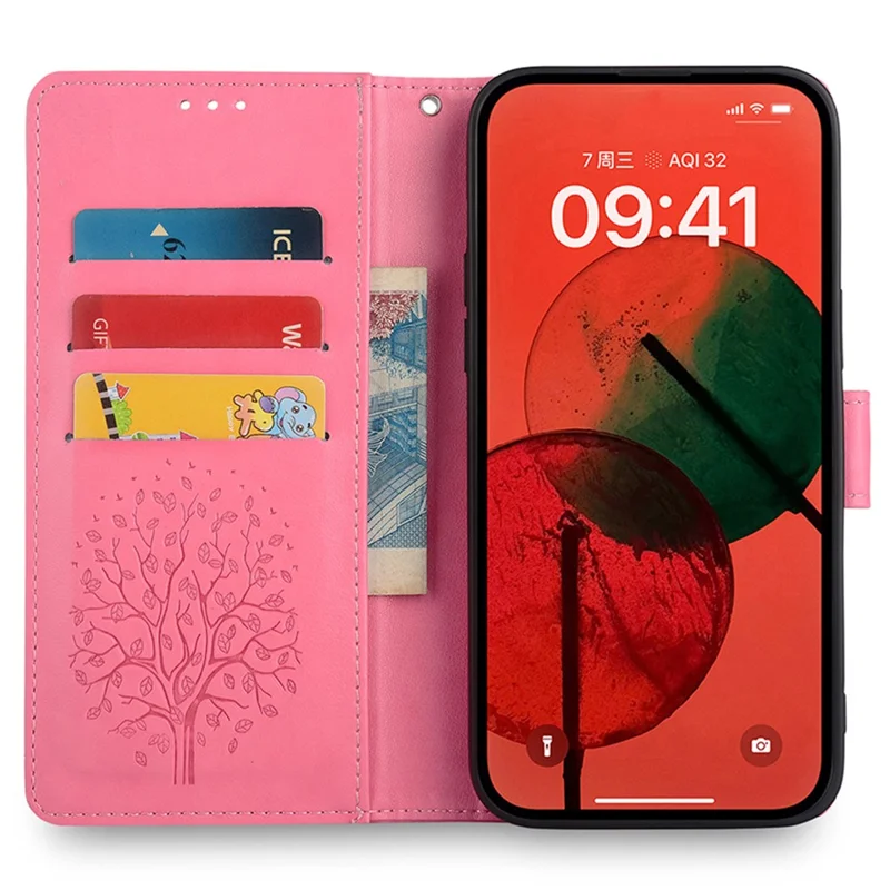 For TECNO Spark 20 Pro+ Case Tree Imprinted Wallet Stand Leather Phone Cover - Pink