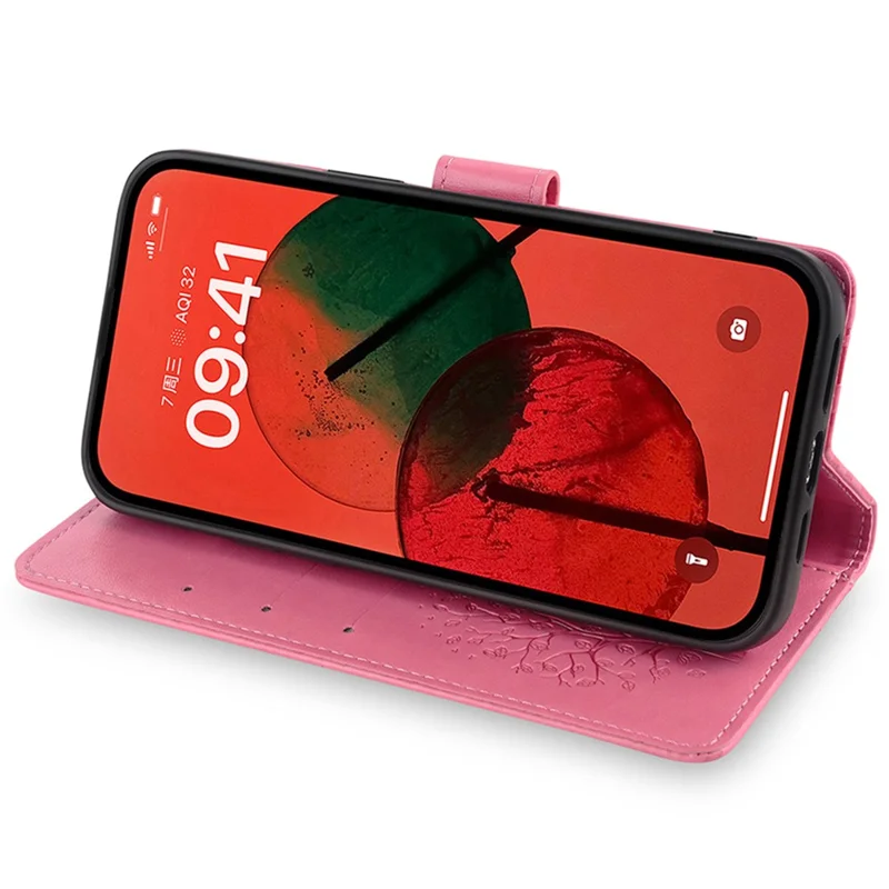 For TECNO Spark 20 Pro+ Case Tree Imprinted Wallet Stand Leather Phone Cover - Pink