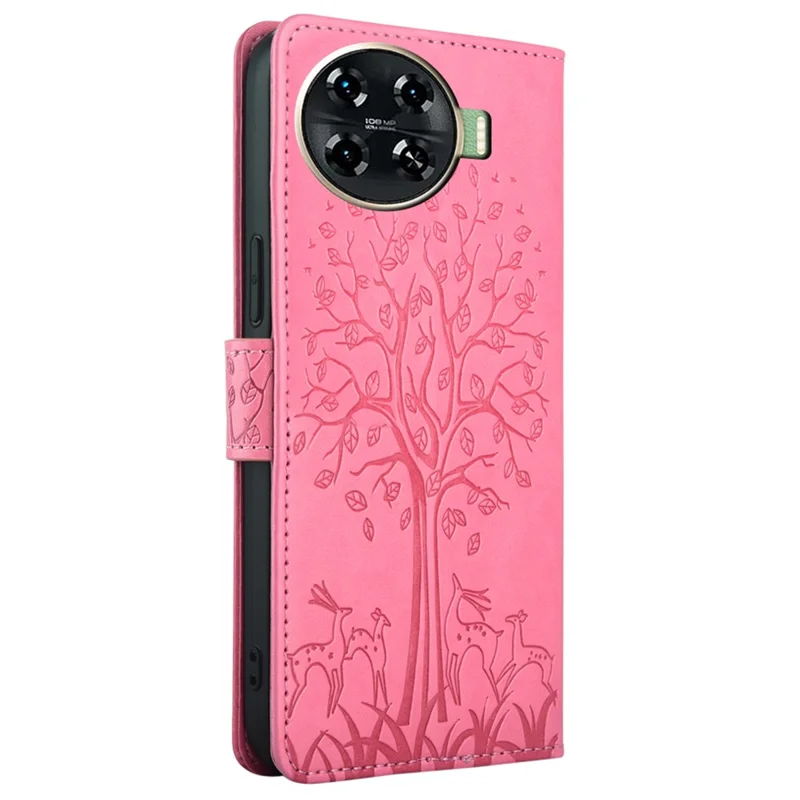 For TECNO Spark 20 Pro+ Case Tree Imprinted Wallet Stand Leather Phone Cover - Pink