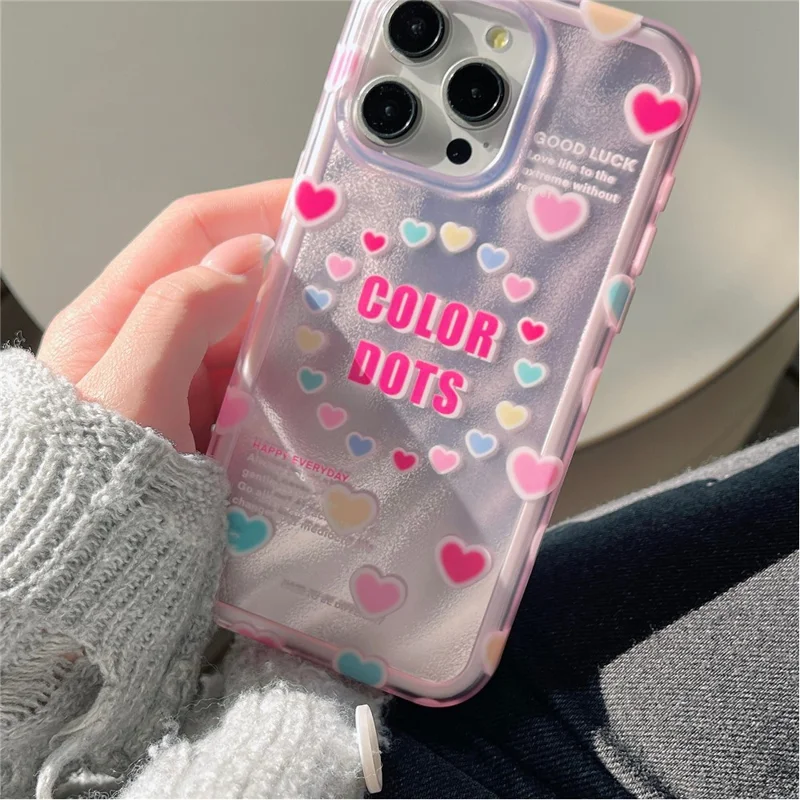 For iPhone 15 Pro Case Heart Pattern IMD Drop-proof TPU+PC Phone Cover