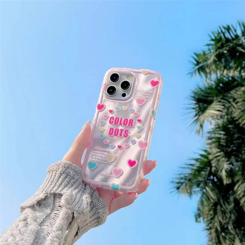 For iPhone 15 Pro Case Heart Pattern IMD Drop-proof TPU+PC Phone Cover