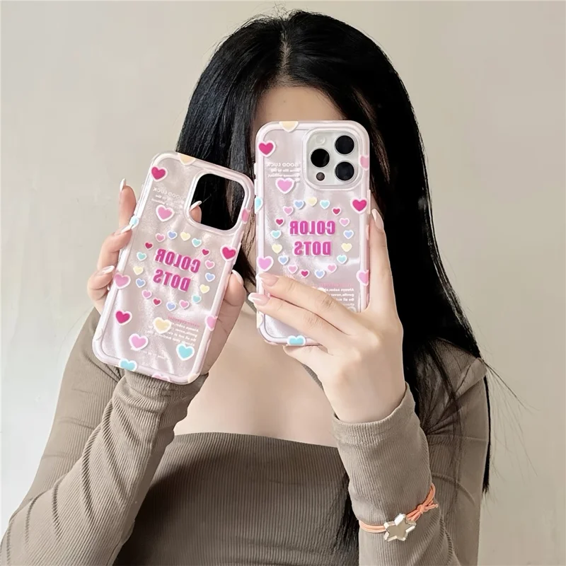 For iPhone 15 Pro Case Heart Pattern IMD Drop-proof TPU+PC Phone Cover