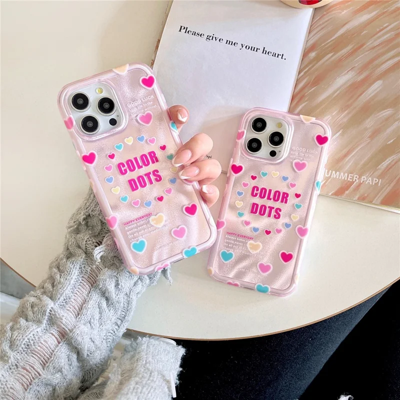 For iPhone 15 Pro Case Heart Pattern IMD Drop-proof TPU+PC Phone Cover
