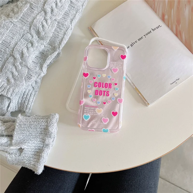 For iPhone 15 Pro Case Heart Pattern IMD Drop-proof TPU+PC Phone Cover