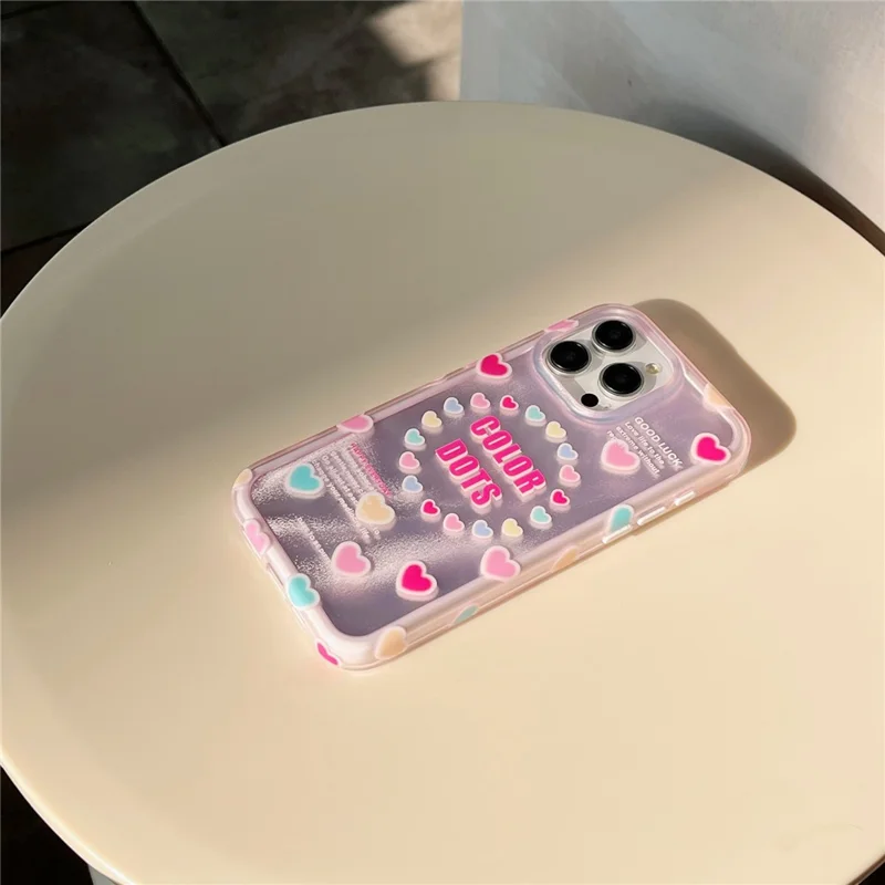 For iPhone 15 Pro Case Heart Pattern IMD Drop-proof TPU+PC Phone Cover