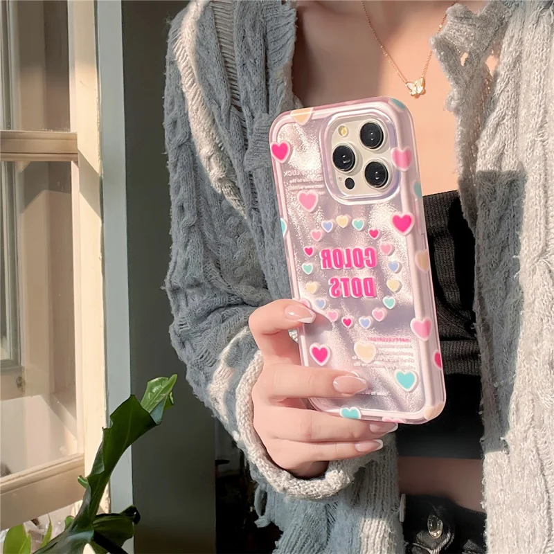 For iPhone 15 Pro Case Heart Pattern IMD Drop-proof TPU+PC Phone Cover