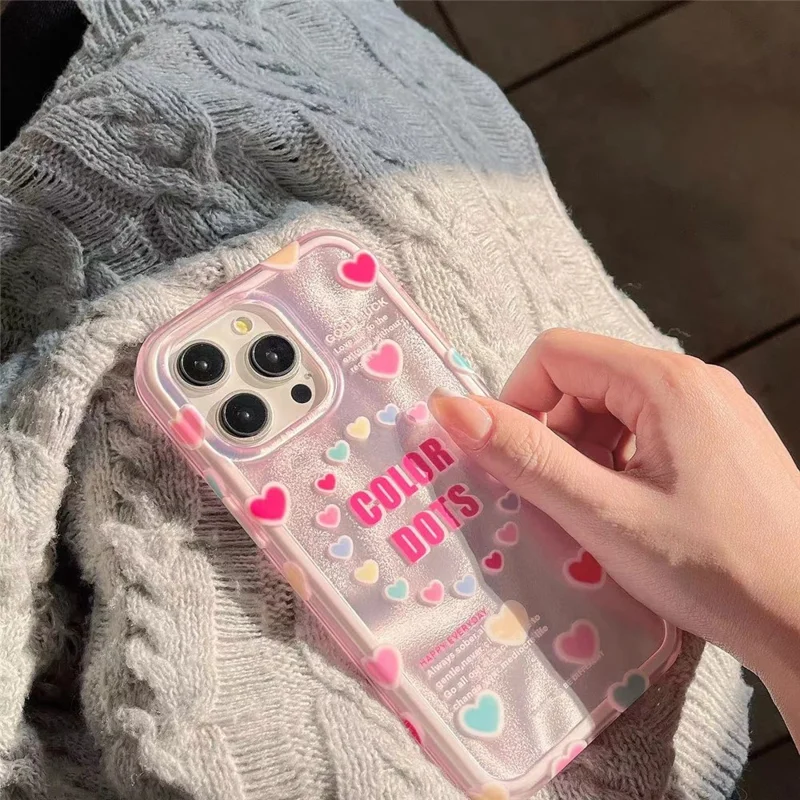 For iPhone 15 Pro Case Heart Pattern IMD Drop-proof TPU+PC Phone Cover