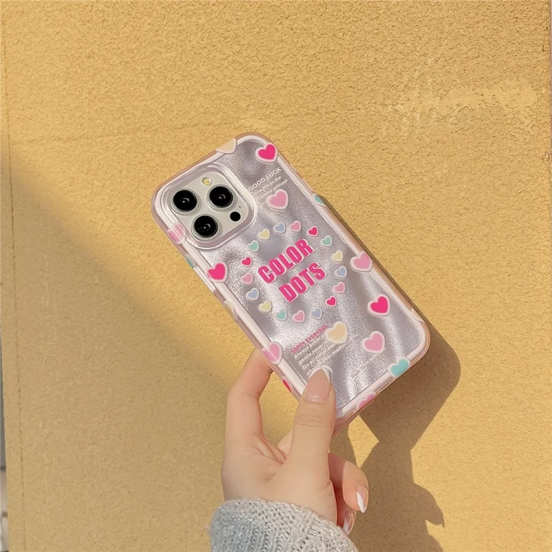 For iPhone 15 Pro Case Heart Pattern IMD Drop-proof TPU+PC Phone Cover