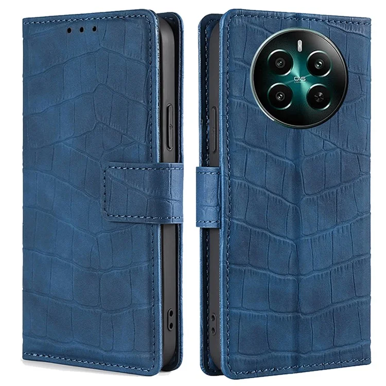Für Realme 12 4G / 12+ 5G Wallet Case Krokodilleder-Textur PU-Leder Schutzhülle - Blau