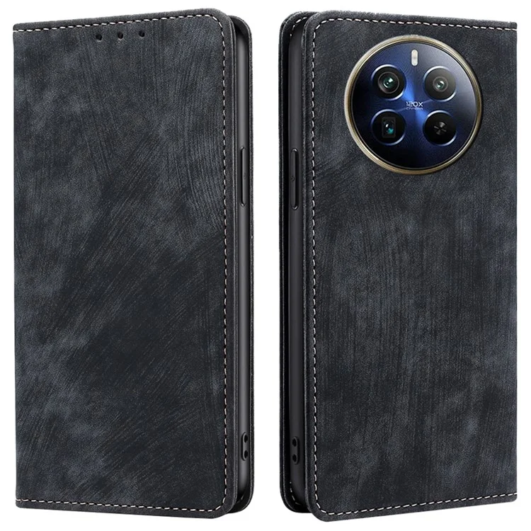 Pour Realme 12 Pro 5G / 12 Pro+ 5G Étui RFID Blocking Wallet PU Cuir Stand Phone Cover - Noir