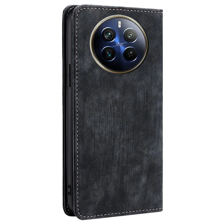 Pour Realme 12 Pro 5G / 12 Pro+ 5G Étui RFID Blocking Wallet PU Cuir Stand Phone Cover - Noir