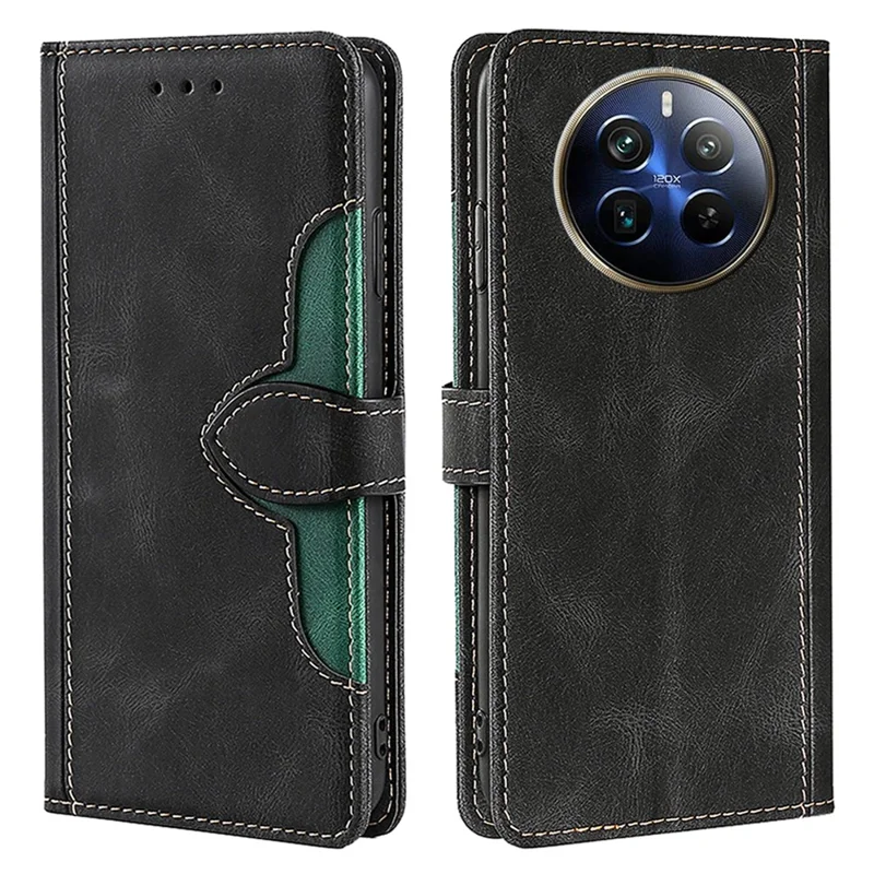 For Realme 12 Pro 5G / 12 Pro+ 5G Case Skin-touch Leather Phone Cover with Wallet Stand - Black
