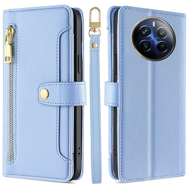 Para Realme 12 Pro 5G / 12 Pro+ 5G Capas de Telefone Celular Bolso Zipper Capa de Couro Transversal - Azul
