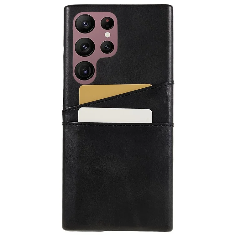 For Samsung Galaxy S24 Ultra Case 2 Card Slots PU+PC Phone Cover - Black