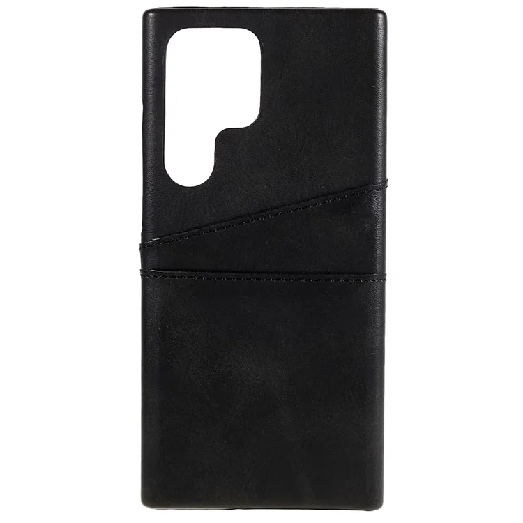 For Samsung Galaxy S24 Ultra Case 2 Card Slots PU+PC Phone Cover - Black