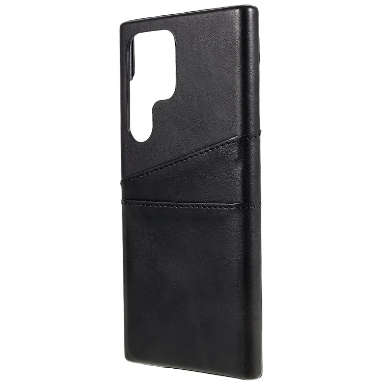For Samsung Galaxy S24 Ultra Case 2 Card Slots PU+PC Phone Cover - Black