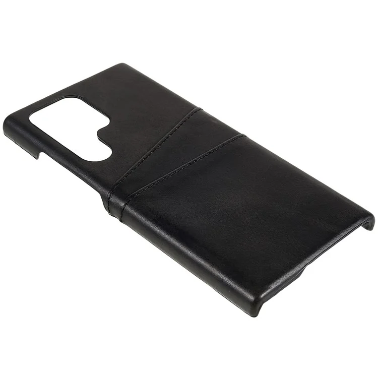 For Samsung Galaxy S24 Ultra Case 2 Card Slots PU+PC Phone Cover - Black