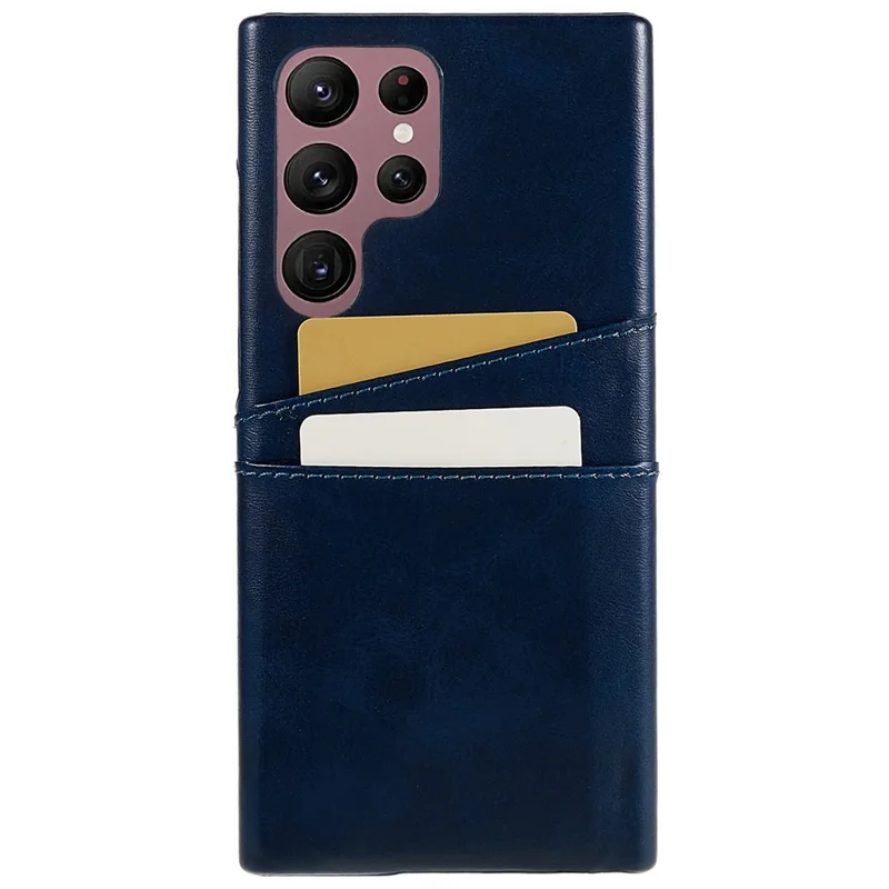 For Samsung Galaxy S24 Ultra Case 2 Card Slots PU+PC Phone Cover - Blue