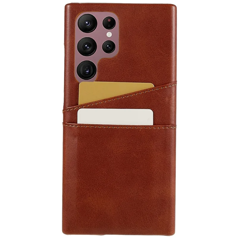 For Samsung Galaxy S24 Ultra Case 2 Card Slots PU+PC Phone Cover - Coffee
