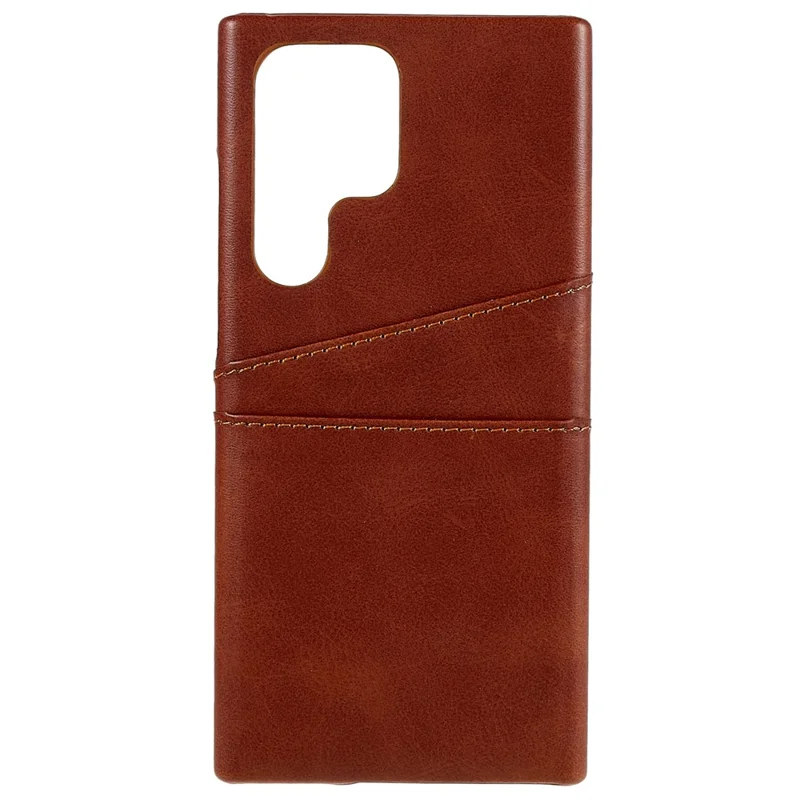 For Samsung Galaxy S24 Ultra Case 2 Card Slots PU+PC Phone Cover - Coffee