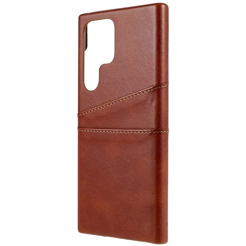 For Samsung Galaxy S24 Ultra Case 2 Card Slots PU+PC Phone Cover - Coffee