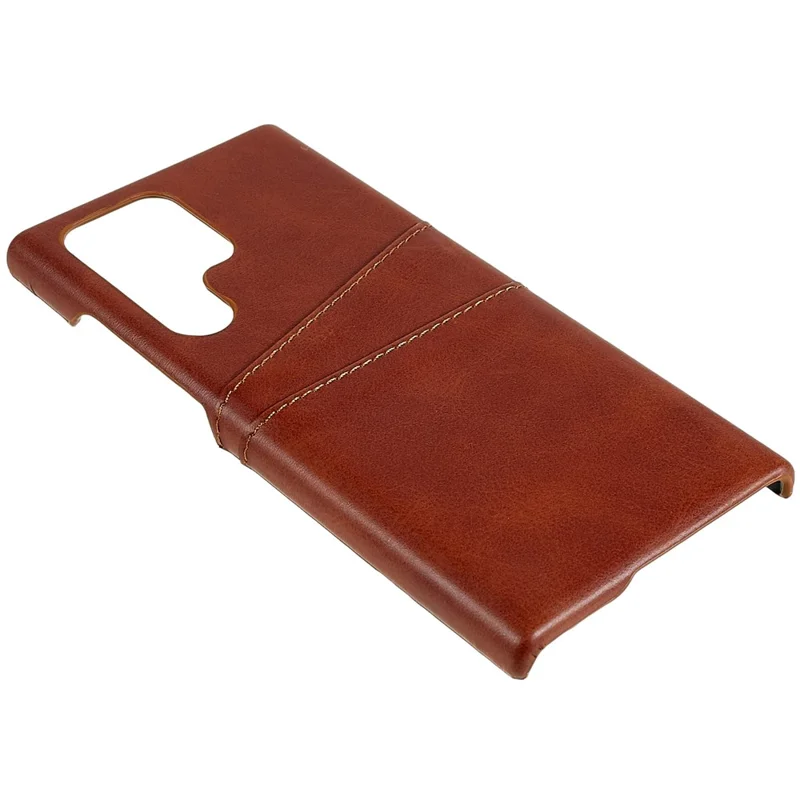For Samsung Galaxy S24 Ultra Case 2 Card Slots PU+PC Phone Cover - Coffee