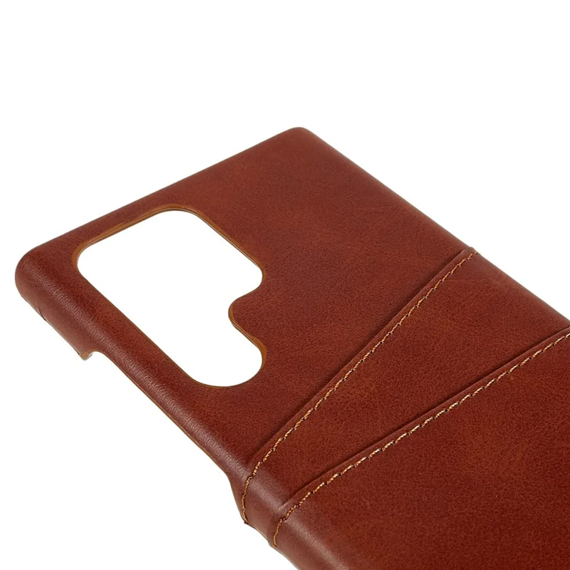 For Samsung Galaxy S24 Ultra Case 2 Card Slots PU+PC Phone Cover - Coffee