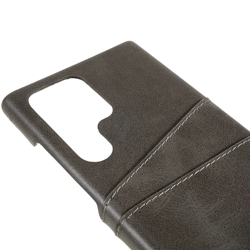 For Samsung Galaxy S24 Ultra Case 2 Card Slots PU+PC Phone Cover - Grey