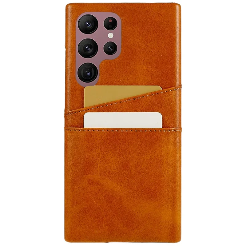 For Samsung Galaxy S24 Ultra Case 2 Card Slots PU+PC Phone Cover - Brown