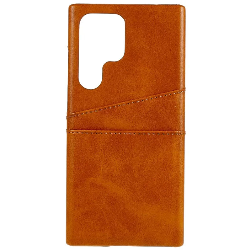 For Samsung Galaxy S24 Ultra Case 2 Card Slots PU+PC Phone Cover - Brown