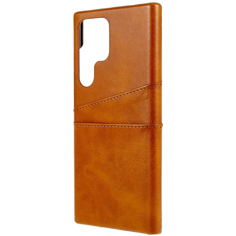For Samsung Galaxy S24 Ultra Case 2 Card Slots PU+PC Phone Cover - Brown