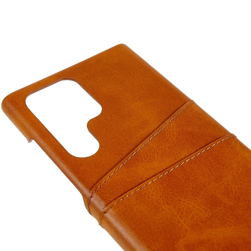 For Samsung Galaxy S24 Ultra Case 2 Card Slots PU+PC Phone Cover - Brown