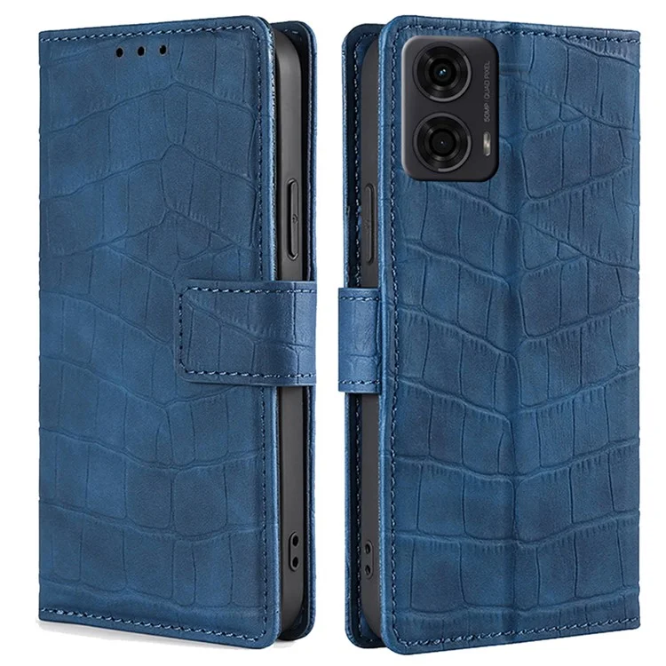 Para o Motorola Moto E14 4G / G04 4G / G04s 4G / G24 4G Case de Telefone Textura de Crocodilo Capa de Couro PU com Fecho Magnético - Azul