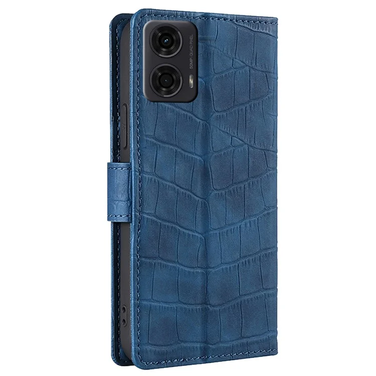 Para o Motorola Moto E14 4G / G04 4G / G04s 4G / G24 4G Case de Telefone Textura de Crocodilo Capa de Couro PU com Fecho Magnético - Azul