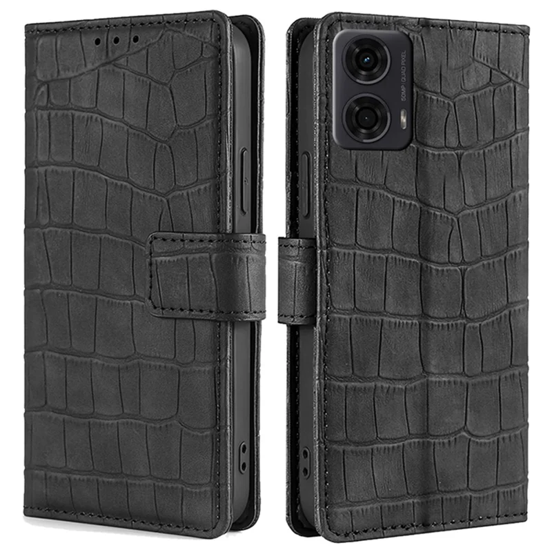 For Motorola Moto E14 4G / G04 4G / G04s 4G / G24 4G Phone Case Crocodile Texture PU Leather Cover with Magnetic Clasp - Black