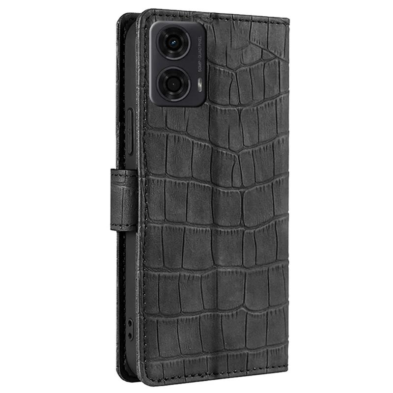 For Motorola Moto E14 4G / G04 4G / G04s 4G / G24 4G Phone Case Crocodile Texture PU Leather Cover with Magnetic Clasp - Black
