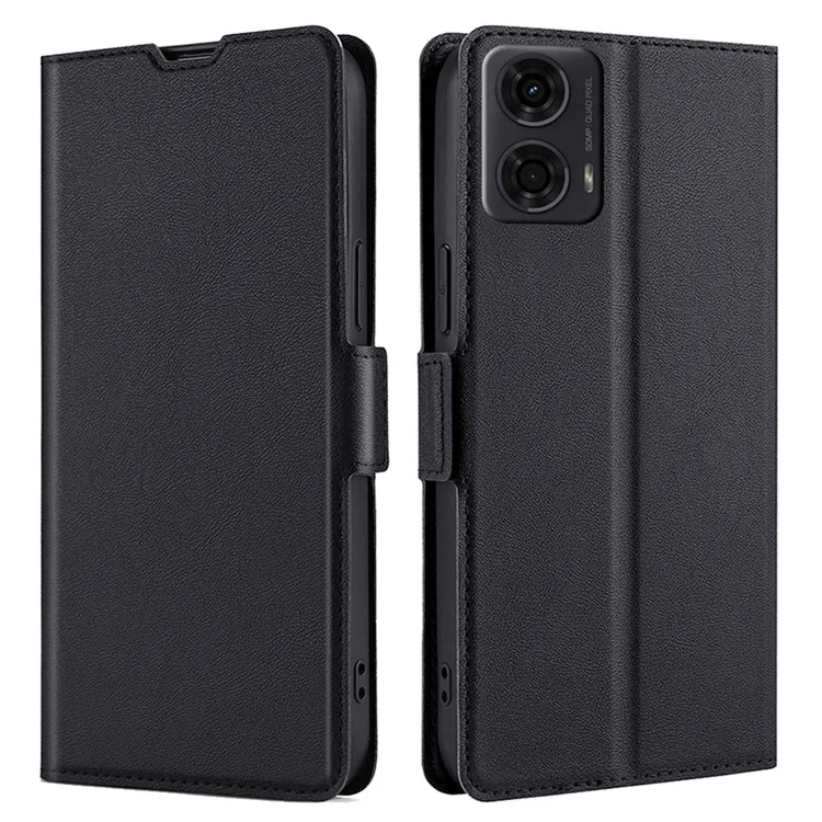 For Motorola Moto E14 4G / G04 4G / G04s 4G / G24 4G Case Leather Phone Cover with Card Slots Stand - Black