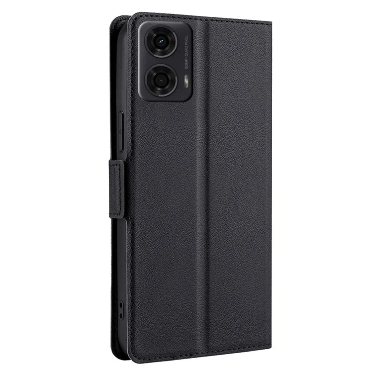 For Motorola Moto E14 4G / G04 4G / G04s 4G / G24 4G Case Leather Phone Cover with Card Slots Stand - Black