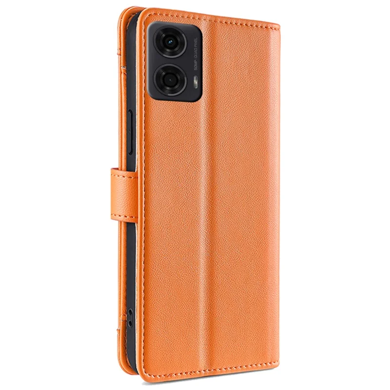 Para Motorola Moto E14 4G / G04 4G / G04s 4G / G24 4G Capa de Couro com Zíper Carteira Bolsa para Celular com Alça de Ombro - Laranja