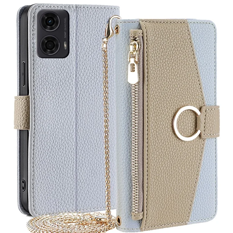 Pour Motorola Moto E14 4G / G04 4G / G04s 4G / G24 4G Étui à Fermeture Éclair Portefeuille en Cuir Housse de Téléphone avec Conception de Miroir - Bleu