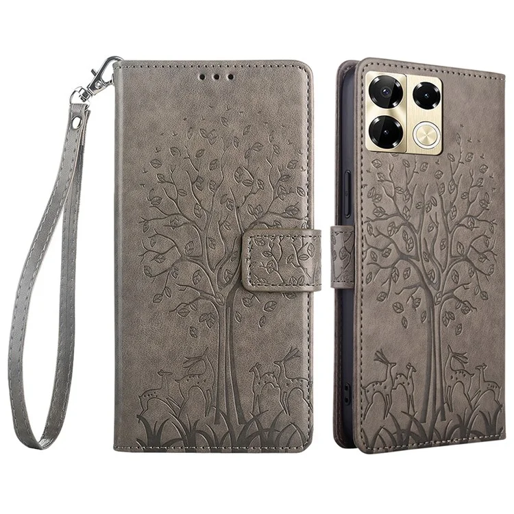 Para Infinix Note 40 Pro 5G Funda Árbol Estampado Cartera de Cuero Funda de Teléfono - Gris