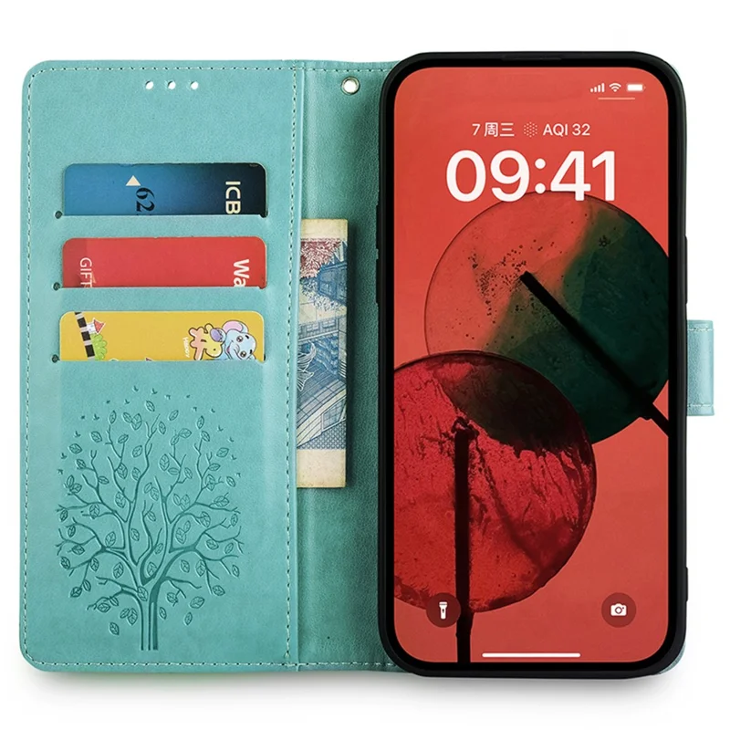 For Infinix Note 40 Pro 5G Case Tree Imprinted Stand Leather Wallet Phone Cover - Green