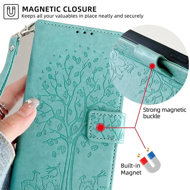 For Infinix Note 40 Pro 5G Case Tree Imprinted Stand Leather Wallet Phone Cover - Green