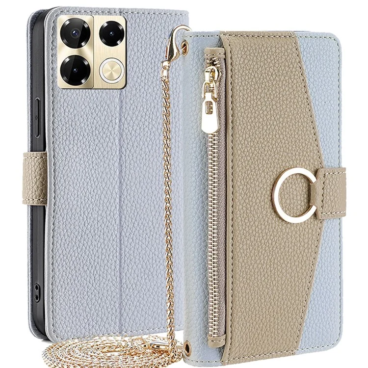 Per Infinix Note 40 Pro 5G Custodia in Pelle PU Cerniera Portafoglio Tracolla Cover per Telefono - Blu