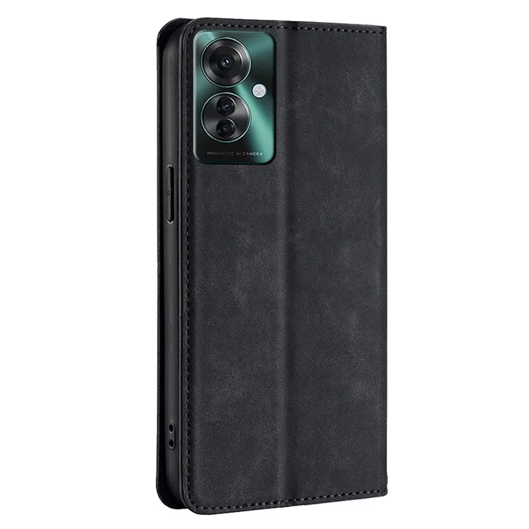 Für Oppo Reno11 F 5G / F25 Pro 5G Handyhülle mit Kartenfächern, Lederbezug, Soft-Touch-Oberfläche - Schwarz