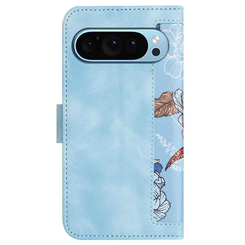 For Google Pixel 9 / Pixel 9 Pro Phone Cover Flower Pattern PU Leather Case with Card Holder and Stand - Baby Blue
