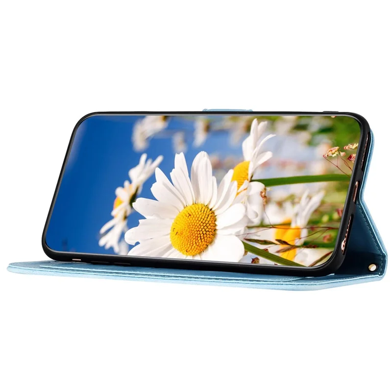 For Google Pixel 9 / Pixel 9 Pro Phone Cover Flower Pattern PU Leather Case with Card Holder and Stand - Baby Blue